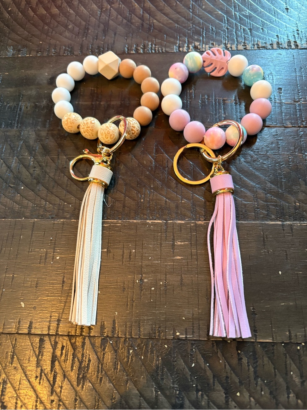 2 Beaded Keychains/Bag Charms with Tassels